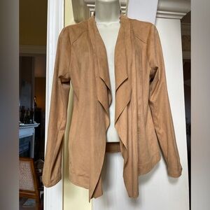 Kori dark tan faux suede waterfall open front jacket sz Small